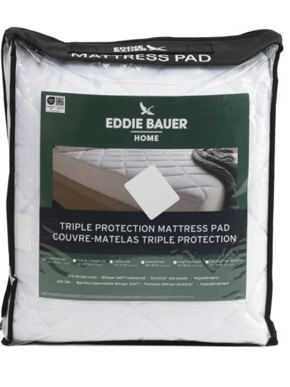 Eddie Bauer White Quilted Triple Protection Mattress Pad